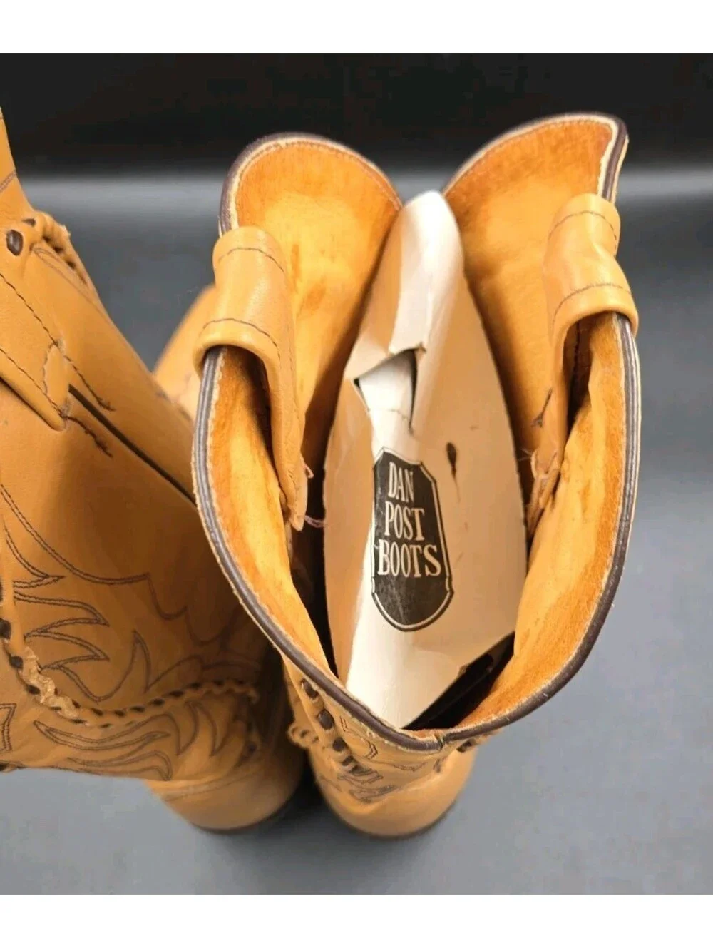 Dan Post Albany Bucklace Whipstitch Cowboy Boots Tan Leather Sz 11 1/2 D Rodeo
